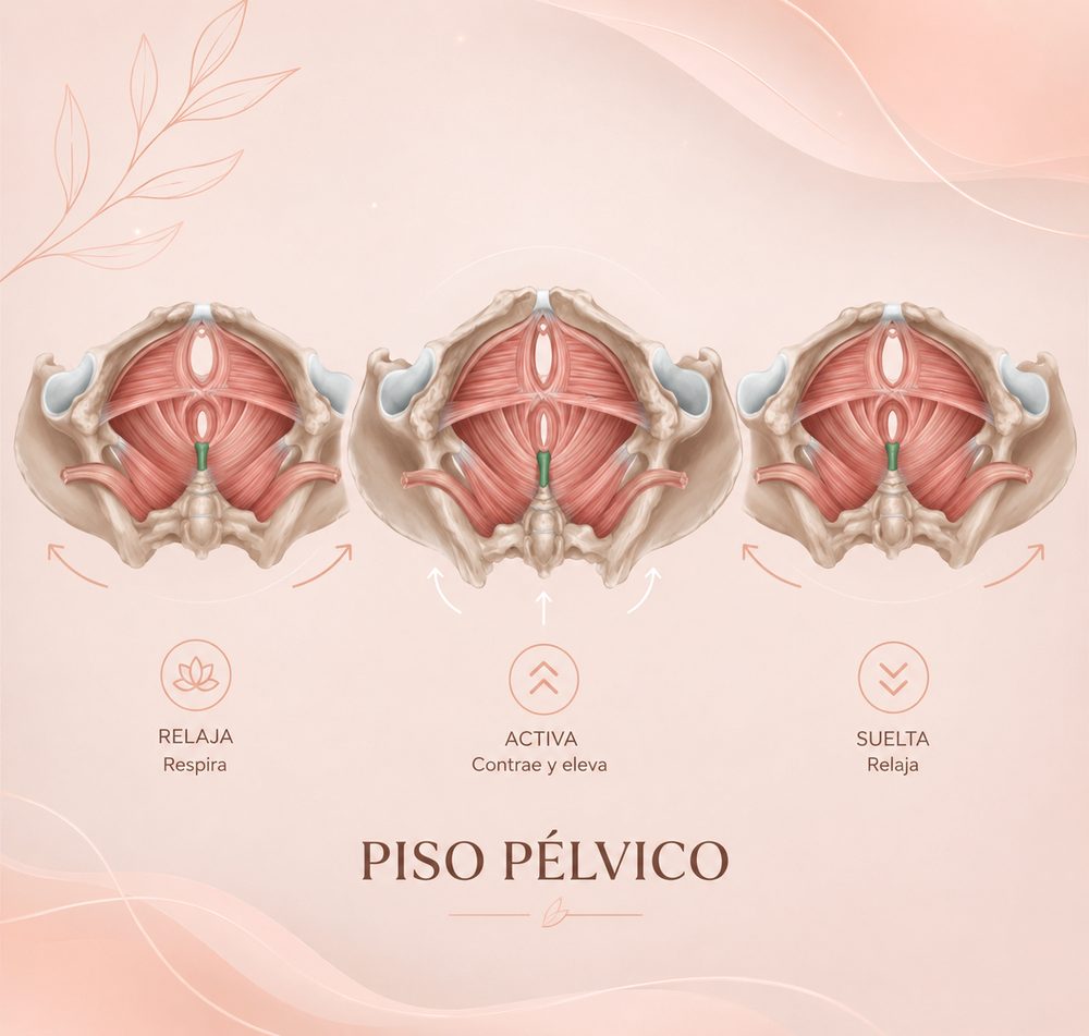 Ilustración del piso pélvico: relaja, activa y suelta